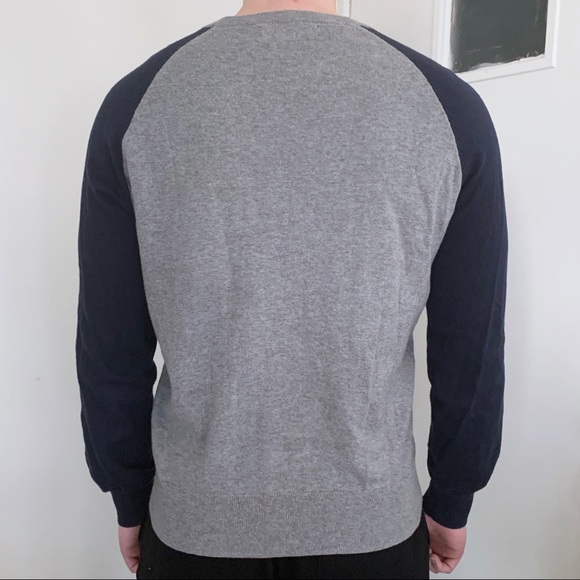 J Crew gray navy crewneck sweater fall winter classic raglan sleeve cabin preppy - Picture 2 of 3
